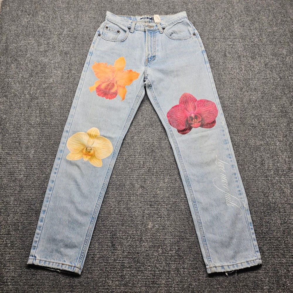 Vintage Gap Loose Fit Light Wash Orchid Floral Print Jeans 26 Love Never Fails
